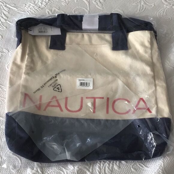 Nautica Navy Cream Canvas Tote NEW - Picture 2 of 9